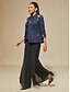 preiswerte Blusenanzüge für Damen-Damen Bluse Elegante Oberteile Twinset Pailletten Spitze Paisley-Muster Elegant Party Dreiviertelarm Mandarinkragen Semi-Formal Formelle Kleidung Abendkleidung Marineblau Frühling Herbst Winter