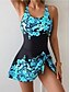 cheap One-pieces-Women's One Piece Swimsuit with Skirt Skirt Vacation Beach Wear Floral Graphic U Neck Sleeveless Bathing Suits