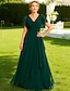baratos Comprimento do chão-Vestido de baile longo até o chão em forma de A vestido de festa vestido de coquetel vestido de convidada de casamento vestido para mãe da noiva vestido com mangas curtas decote em V chiffon elegante