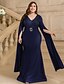 baratos Comprimento do chão-Vestido de Convidada de Casamento Coluna Comprimento de Chão Vestidos Formais Vestido de Festa da Mãe da Noiva Manga Longa Decote em V Elegante Vintage Plus Size Spandex com Paetê