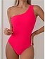 baratos Fatos de Banho 1 Peça-Maiô Feminino Uma Peça Monokini com Um Ombro Controle de Barriga Cintura Alta Slim Costas Descobertas Moda Praia de Férias Listrado Assimétrico Sem Mangas