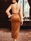 ieftine Lungimea gleznei-Rochie de petrecere cu lungime ankle tip sheath/column rochie cocktail rochie pentru invitat la nuntă rochie pentru mama miresei cu manșon lung decolteu în V elegantă vintage petrecere cu plisuri și