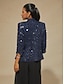 preiswerte Blusenanzüge für Damen-Damen Bluse Elegante Oberteile Twinset Pailletten Spitze Paisley-Muster Elegant Party Dreiviertelarm Mandarinkragen Semi-Formal Formelle Kleidung Abendkleidung Marineblau Frühling Herbst Winter