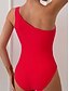 baratos Fatos de Banho 1 Peça-Maiô Feminino Uma Peça Monokini com Um Ombro Controle de Barriga Cintura Alta Slim Costas Descobertas Moda Praia de Férias Listrado Assimétrico Sem Mangas