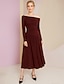 ieftine Lungimea ceaiului-Rochie de petrecere cu lungime ankle tip A-Line rochie cocktail rochie pentru invitat la nuntă rochie pentru mama miresei cu manșon lung decolteu bărcuță elegantă vintage petrecere din amestec de