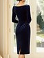 economico Lunghezza del tè-Abito da Festa Tea Length Column Sheath Abito da Cocktail Abito per Ospite di Matrimonio Abito Madre della Sposa Maniche Lunghe Collo a Giro Elegante Vintage Festa Spandex con Perline