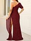 tanie Suknie wieczorowe typu sheath-Sukienka w kształcie ołówka na długość podłogi sukienka z cekinami sukienka formalna suknia wieczorowa sukienki na quinceanera elegancka na przyjęcie z krótkim rękawem jedno ramię wieczorowa na