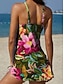 preiswerte Tankinis-Damen Badeanzug Tankini Rock Bademode Elegant Urlaub Blumen Grafik Ärmellos Badeanzüge