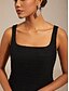 economico Vestito Semplice-Per donna Abito Midi Tubino Elegante Tinta unica Senza Maniche Collo quadrato Nero