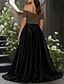 abordables Largo del piso-Vestido de Gala de Largo Completo en A-Line Vestido de Fiesta Vestido de Cóctel Vestido para la Madre de la Novia Mangas Cortas Cuello Barco Elegante Vintage Lujoso Formal Satén con Perlitas y