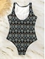 billige Badedragter-Kvinders Én-delt Badetøj Slankende Boho Monokini Shorts Tummy Control Høj Talje Slim Rygløs Ferie Strandtøj Blomster Grafisk Rund Hals Uden Ærmer Badetøj
