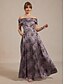 abordables Robe Fleurie-Femmes Robe maxi Robe ajustée et évasée Robe à épaules dénudées Élégant Soirée Jacquard Métallique Coupe régulière Fleuri Sans manches Épaules Dénudées Violet