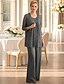billige Mors buksedragter-Pantsuit 3 -dels jakkesæt Gulvlang Kjole til brudens mor Uden ærmer Høj halset Elegant Plusstørrelse Indpakning inkluderet Formel Bryllupsgæst Bryllupsfest Chiffon Blondelukning med Helfarve
