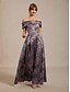 abordables Robe Fleurie-Femmes Robe maxi Robe ajustée et évasée Robe à épaules dénudées Élégant Soirée Jacquard Métallique Coupe régulière Fleuri Sans manches Épaules Dénudées Violet