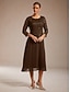 preiswerte Chiffonkleider-Damen Midikleid Chiffonkleid A Linie Kleid Elegant Hochzeitsgast Cocktailparty Schnürung Pailletten Normale Passform Einfarbig Dreiviertelarm Rundhalsausschnitt Kaffee