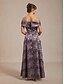 abordables Robe Fleurie-Femmes Robe maxi Robe ajustée et évasée Robe à épaules dénudées Élégant Soirée Jacquard Métallique Coupe régulière Fleuri Sans manches Épaules Dénudées Violet