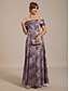 abordables Robe Fleurie-Femmes Robe maxi Robe ajustée et évasée Robe à épaules dénudées Élégant Soirée Jacquard Métallique Coupe régulière Fleuri Sans manches Épaules Dénudées Violet