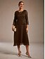 preiswerte Chiffonkleider-Damen Midikleid Chiffonkleid A Linie Kleid Elegant Hochzeitsgast Cocktailparty Schnürung Pailletten Normale Passform Einfarbig Dreiviertelarm Rundhalsausschnitt Kaffee