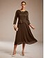 preiswerte Chiffonkleider-Damen Midikleid Chiffonkleid A Linie Kleid Elegant Hochzeitsgast Cocktailparty Schnürung Pailletten Normale Passform Einfarbig Dreiviertelarm Rundhalsausschnitt Kaffee