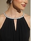 abordables Robes en chiffon-Femmes Robe maxi Robe en Chiffon Robe trapèze Robe ajustée et évasée Élégant Épaules dénudées Vacances robe demoiselle d honneur Cocktail Plissé Embelli Coupe régulière Couleur Unie Sans manches Col