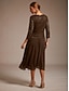 preiswerte Chiffonkleider-Damen Midikleid Chiffonkleid A Linie Kleid Elegant Hochzeitsgast Cocktailparty Schnürung Pailletten Normale Passform Einfarbig Dreiviertelarm Rundhalsausschnitt Kaffee