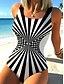 billige Badedragter-Dame One Piece Badedragt Slankende Farveblok Monokini Høj Uskæring Mavekontrol Høj Talje Slank Rygfri Ferie Vintage Grafisk Geometrisk U Hals Ærmeløs Badedragt