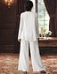 baratos Terninhos de calça da mamãe-Terninho Traje de 3 peças Longo Vestido Para Mãe dos Noivos Sem Manga Barco Pescoço Elegante Tamanhos Grandes Embrulho incluido Formal Convidado do casamento Chiffon com Renda