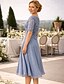 voordelige Thee Lengte-A-lijn Tot de knie Feestjurk Cocktail jurk Bruiloft gast jurk Moeder van de bruid jurk Halve mouw Ronde hals Elegant Petite Bruiloft gast Cocktailparty Bruiloft Chiffon met Plooien Effen kleur