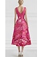 baratos Vestidos de Cocktail-Linha A Até o Tornozelo Vestidos de cocktail Vestidos de festa Elegante Floral Sem Manga Decote V Casamento Formal Cetim com Bordado Bolsos