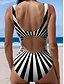 billige Badedragter-Dame One Piece Badedragt Slankende Farveblok Monokini Høj Uskæring Mavekontrol Høj Talje Slank Rygfri Ferie Vintage Grafisk Geometrisk U Hals Ærmeløs Badedragt