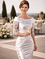 abordables Longueur du thé-Fourreau Colonne Mi-long Robe de Soirée Robe de Cocktail Robe d'invité de mariage Robe de Mère de Mariée  Demi Manches Épaules Dénudées Élégant robe demoiselle d honneur Fête de mariage Taffetas avec