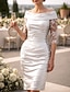 abordables Longueur du thé-Fourreau Colonne Mi-long Robe de Soirée Robe de Cocktail Robe d'invité de mariage Robe de Mère de Mariée  Demi Manches Épaules Dénudées Élégant robe demoiselle d honneur Fête de mariage Taffetas avec