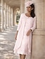 abordables Ensembles de robes pour maman-Deux Pièces Ligne A Longueur thé Robe d'invité de mariage Robe de Mère de Mariée  Manche Courte Bijoux Élégant Grande taille robe demoiselle d honneur Fête de mariage Chiffon Dentelle Robes avec Veste