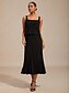 economico Vestito Semplice-Per donna Abito Midi Tubino Elegante Tinta unica Senza Maniche Collo quadrato Nero