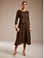 preiswerte Chiffonkleider-Damen Midikleid Chiffonkleid A Linie Kleid Elegant Hochzeitsgast Cocktailparty Schnürung Pailletten Normale Passform Einfarbig Dreiviertelarm Rundhalsausschnitt Kaffee