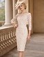voordelige Jurkensets voor mama-Tweedelig Strak kolom Tot de knie Bruiloft gast jurk Moeder van de bruid jurk 3/4 mouw Nek boot Elegant Vintage Grote maten Bruiloft gast Kerk (83 Chiffon Kant Jas Jurken met Appliqués
