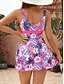 abordables Robes de bain-Femmes Maillots de Bain Tankini 2 pièces Taille haute Maillot de bain Dos nu Vacances Tenues de plage Fleuri Graphique Col en V Sans manches Maillots de bain