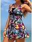 abordables Robes de bain-Femmes Maillots de Bain Tankini 2 pièces Taille haute Maillot de bain Dos nu Vacances Tenues de plage Fleuri Graphique Col en V Sans manches Maillots de bain