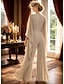 preiswerte Overalls für Mütter-Overall Hosenanzug Bodenlang Brautmutterkleid Dreiviertelarm Rundhalsausschnitt Elegant Einfach Minimalistisch Formell Hochzeitsgast Chiffon mit Gerafft