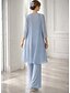 preiswerte Hosenanzüge für Mama-Kleid Sets Bodenlang Brautmutterkleid Langarm V-Ausschnitt Eleganz Einfach Hochzeitsgast mit Einfarbig
