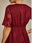 cheap Dresses-Women's Midi Dress Chiffon Dress A Line Dress Elegant Flutter Sleeve Daily Wedding Guest Lace Floral Half Sleeve V Neck Red