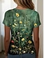 billige Blomster te-Dame T-shirt Trykt mønster Blomstret Grafisk Planter Årgang Stilfuld Klassisk Kortærmet Rund hals Almindelige toppe Daglig Blå Sort og Rød Lysegrøn Marineblå Lilla Sommer