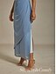 preiswerte Einfaches Kleid-Damen Maxikleid Etui-Kleid Elegant Plissiert Einfarbig Kurzarm Langarm V Ausschnitt Staubiges Blau
