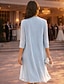 abordables Ensembles de robes pour maman-Deux Pièces Sirène Trompette Longueur thé Robe d'invité de mariage Robe de Mère de Mariée  Demi Manches Col ras du cou Élégant Simple Luxueux Formel robe demoiselle d honneur Chiffon Satin avec
