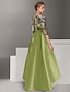 cheap A-Line Evening Dresses-A-Line Ankle Length Beaded Eembroidered Formal Dresses Mother of the Bride Dress Cocktail Dresses Evening Gown Ball Gown Formal Dress Elegant Color Block High Split Half Sleeve Illusion Neck Wedding