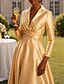 preiswerte Bodenlänge-A-Linie Bodenlang Kleid für Hochzeitsgäste Abendkleid Flattriges Kleid Brautmutterkleid Langarm Hemdkragen Elegant Formell Hochzeitsgast Satin mit Gerafft