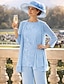 preiswerte Hosenanzüge für Mama-3-teilig Hosenanzug bodenlanges Brautmutterkleid Langarm Rundhalsausschnitt Elegant Formal Hochzeitsgast mit Perlen