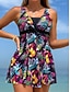 abordables Robes de bain-Femmes Maillots de Bain Tankini 2 pièces Taille haute Maillot de bain Dos nu Vacances Tenues de plage Fleuri Graphique Col en V Sans manches Maillots de bain