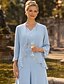 preiswerte Overalls für Mütter-Kleid Sets bodenlang Mutter der Braut Kleid Langarm V-Ausschnitt Elegant Einfach Hochzeitsgast mit Stickerei