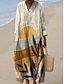 baratos Vestidos Listrados e Geométricos-Mulheres Vestido Longo Vestido de turno Vestidos Para o Verão Férias Casual Praia Para Noite Ajuste Largo Gráfico Geométrica Abstrato Manga Longa Decote V Azul Amarelo Claro Branco gasto Bege Verão